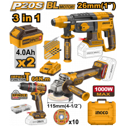 20v Ps+c/l Combo A/grind Drill R/hammer Kit 3pcss