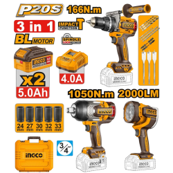 20v Ps+c/l Combo Drill/wrench/lamp 3pcss Kit
