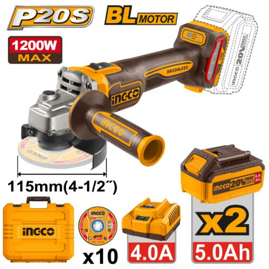 20v Ps+ C/l Grinder B/l 115mm Incl Ass Kit
