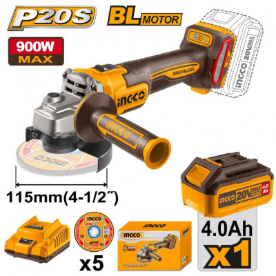 20v Ps+c/l B/l Grinder 115mm Kit
