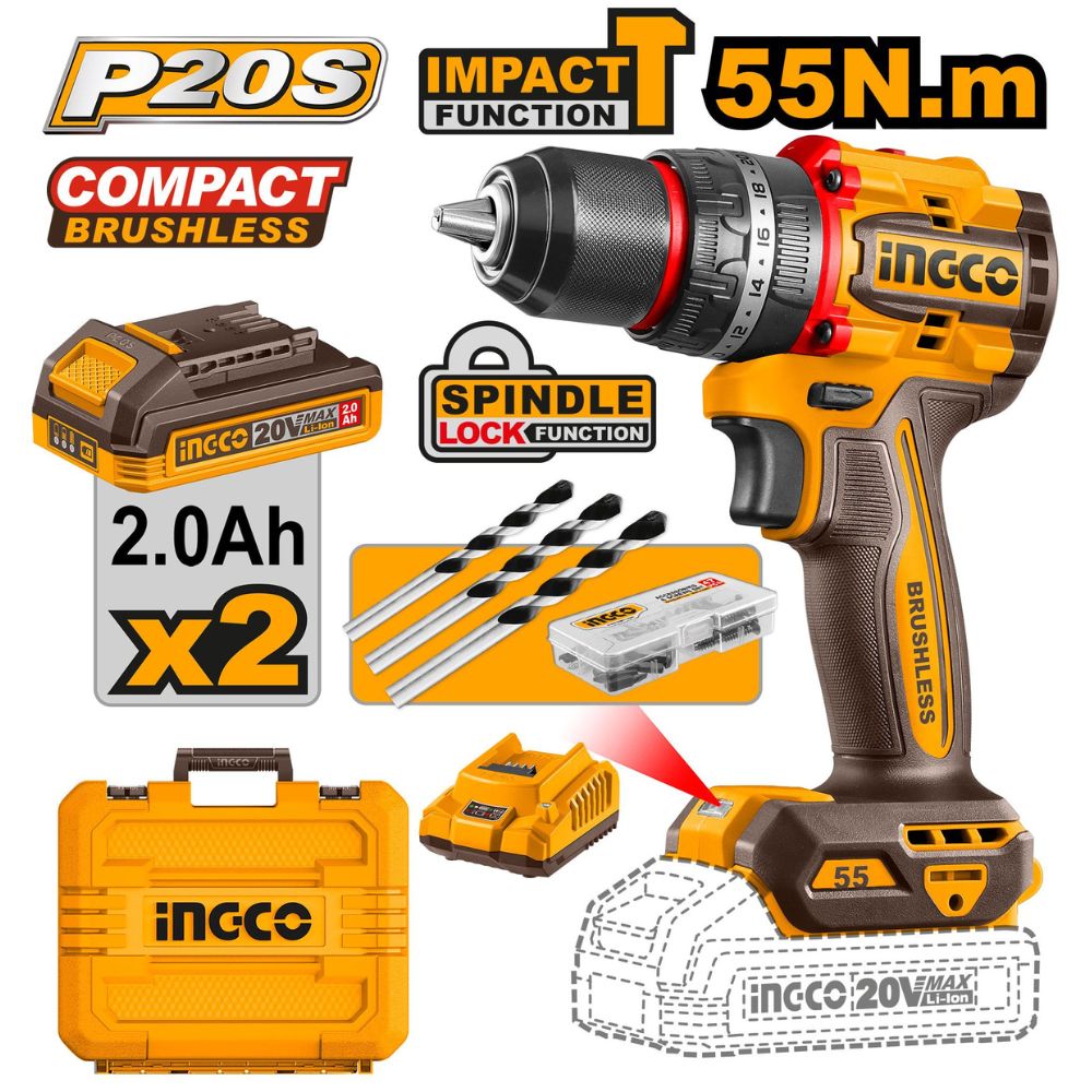 20v Ps+c/l B/l Impact Drill 55nm47p Kit