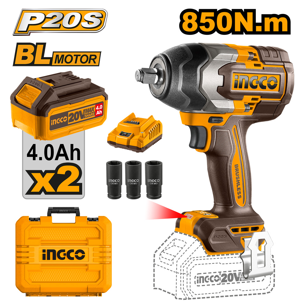 20v Ps+c/l B/l Wrench Imp 850nm Kit 2batt