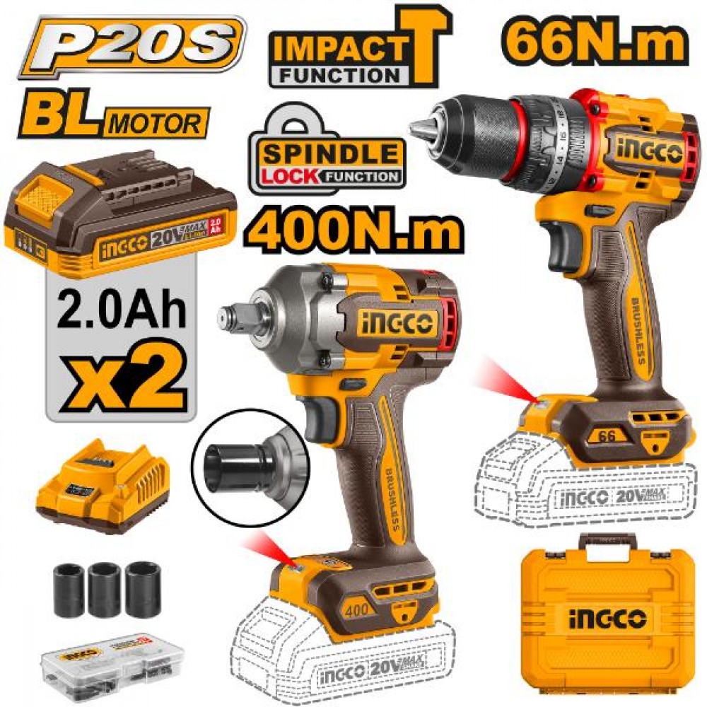 20v Ps+c/l Impact Drill/wrench Combo Kit 2pcss