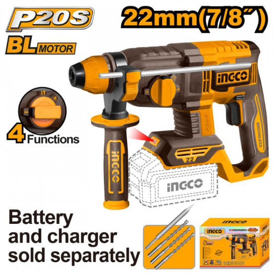 20v Ps+ C/l Rotary Drill B/l+ Acc 4pc No B/c