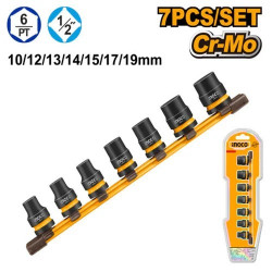 Impact Socket Set With Rail 1/2 7pc