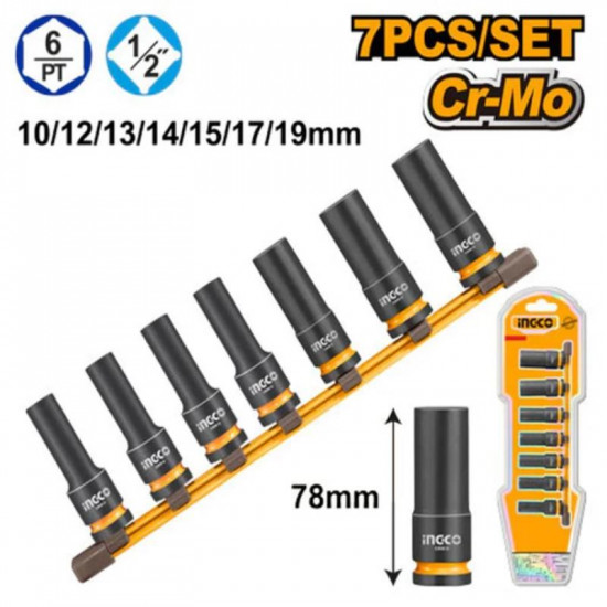 Impact Socket Set Deep With Rail 1/2 7pc