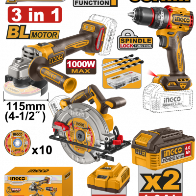 20v Ps+c/l B/l A/g Imp Dril Cir/saw+2batt +cha 3p
