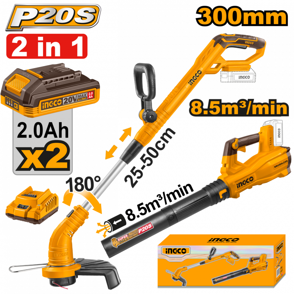 20v Ps+c/l G/trimmer/blower+2batt+char 2pcss